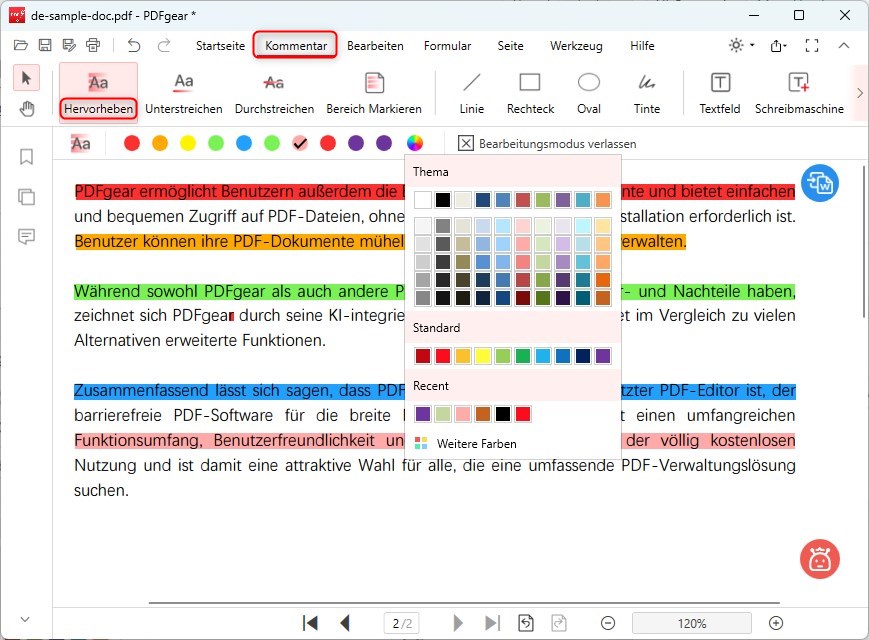 PDF-Text hervorheben