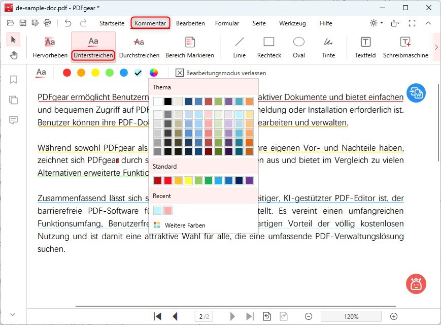 PDF-Text unterstreichen