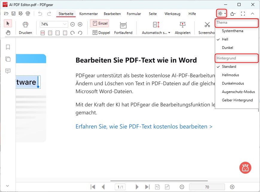 PDFgear Oberflächenanzeige