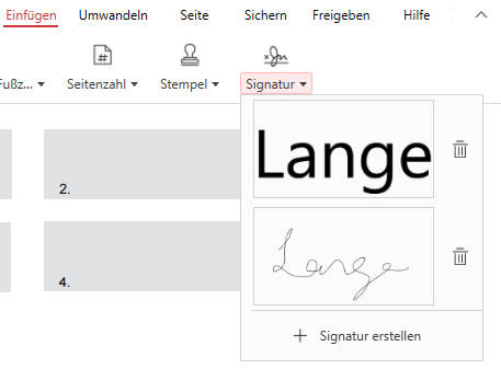 signatur verwalten
