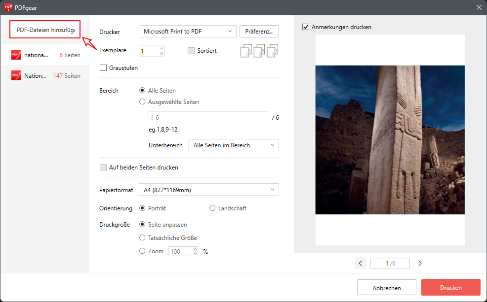stapeldruck einstellungen