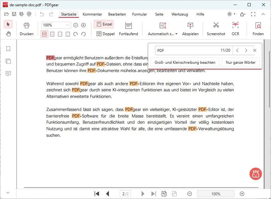 Text im PDF suchen