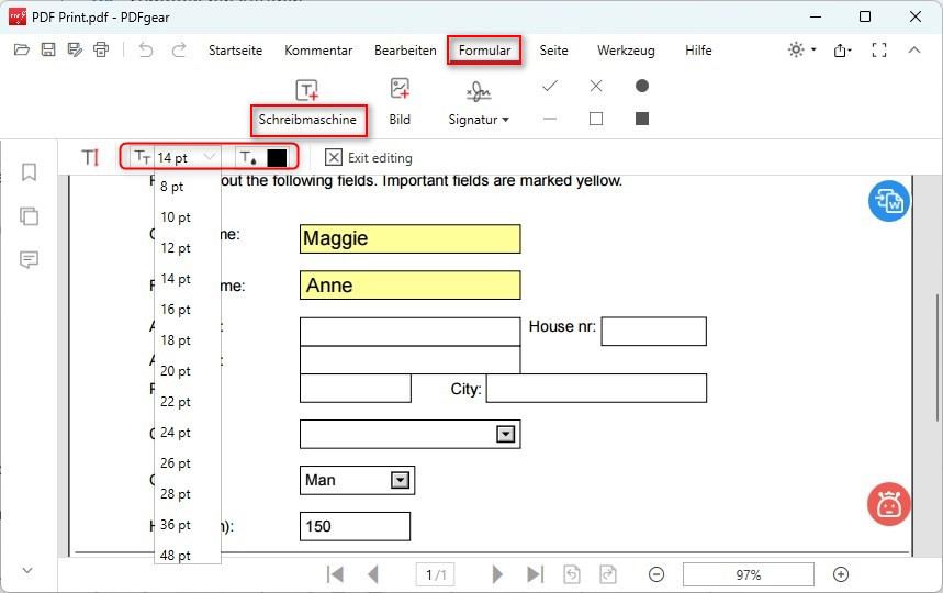 Text zum Formular hinzufügen