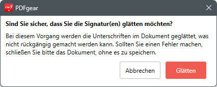 unterschrift glätten warnung