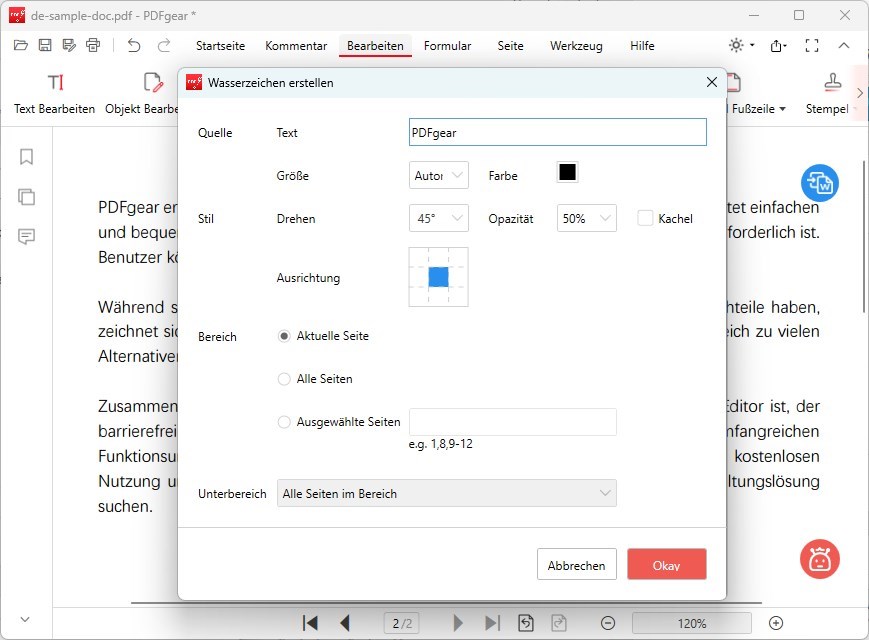 Wasserzeichen anpassen