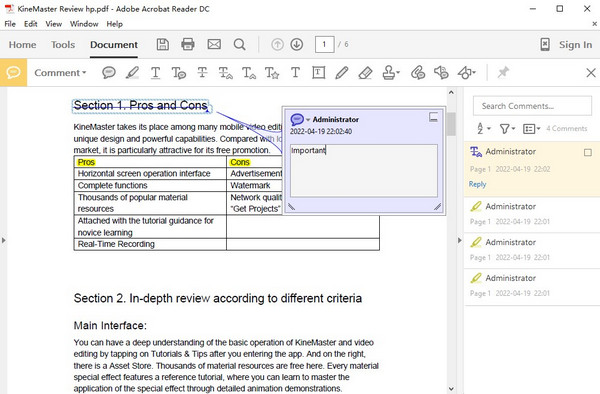 Kommentare zu PDF in Adobe Acrobat hinzufügen