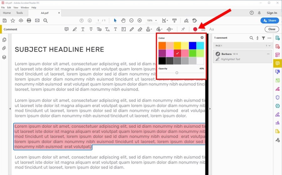Adobe Acrobat Highlighter Tool