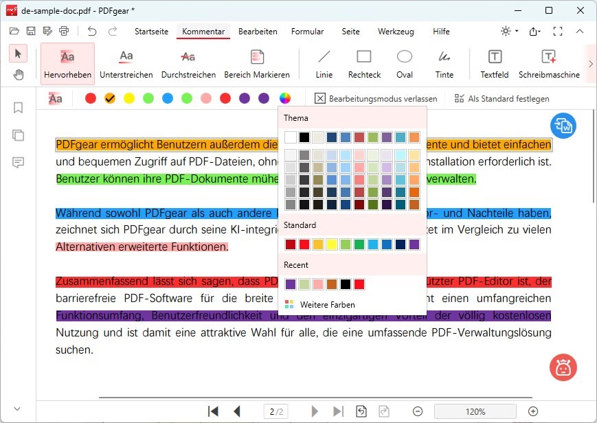 Ändern Sie die Hervorhebungsfarbe