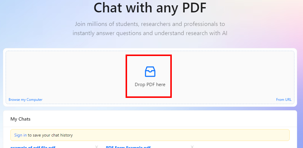 Laden Sie Ihre PDF-Datei zu ChatPDF hoch