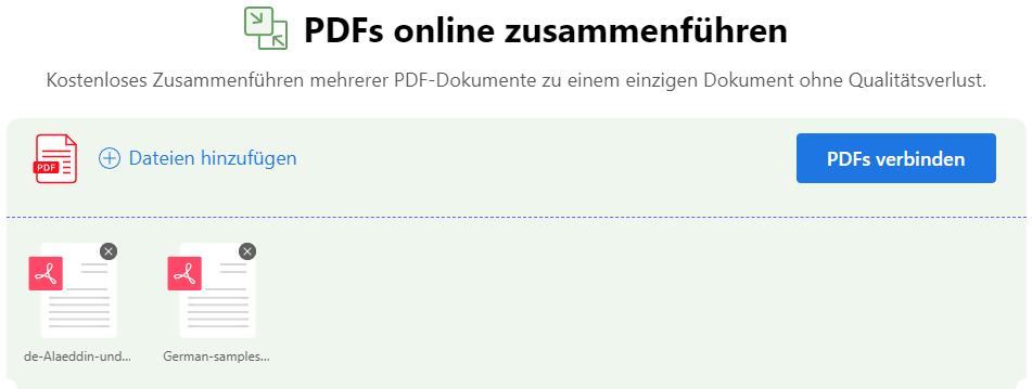 Klicken Sie auf die Schaltfläche PDF zusammenführen