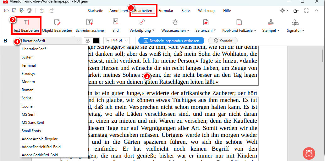 Text auswählen und Schriftart prüfen
