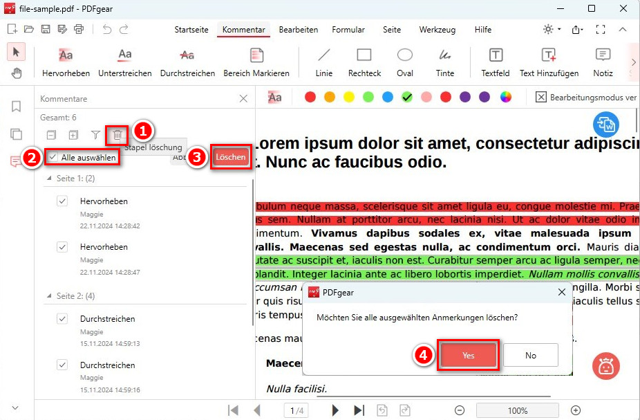 Alle Markierungen aus PDF entfernen