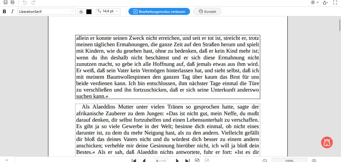 Beginnen Sie mit dem Bearbeiten im Textbereich