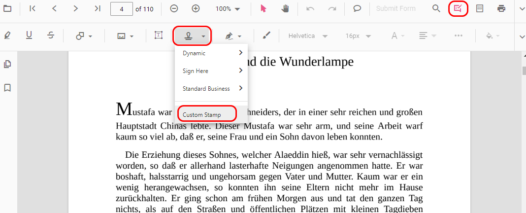 Finden Sie den benutzerdefinierten Stempel-Button