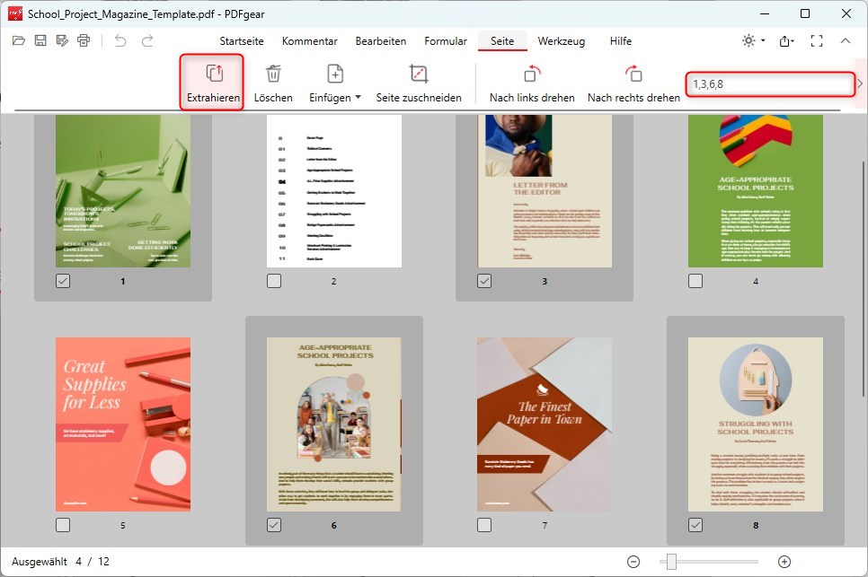 Bestimmte Seiten eines PDFs mit PDFgear speichern