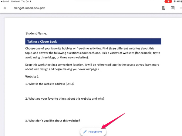 Auf den Button 'Formular ausfüllen' in Google Drive tippen