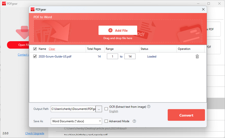 Konvertierung von PDF in Word mit PDFgear