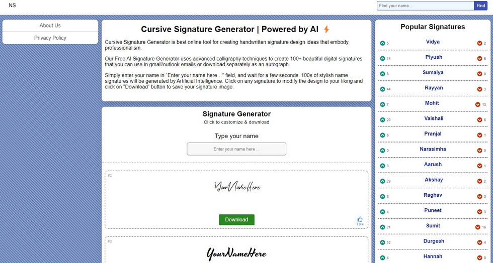 NameSignature Unterschriftengenerator