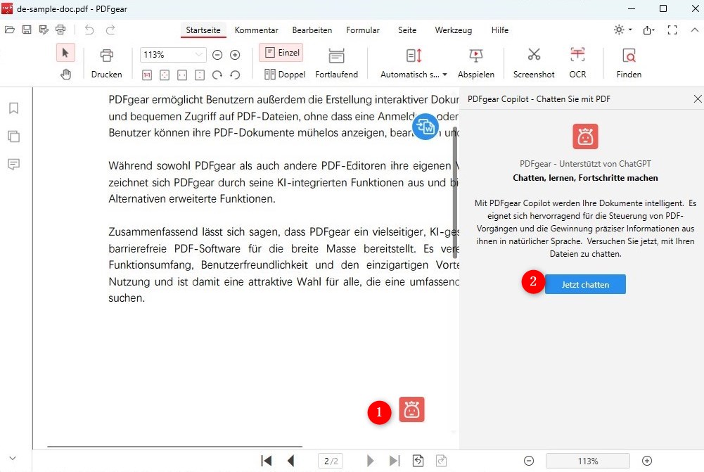 Den PDF Copilot in PDFgear öffnen