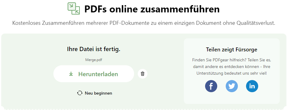 Laden Sie die zusammengeführte PDF-Datei herunter