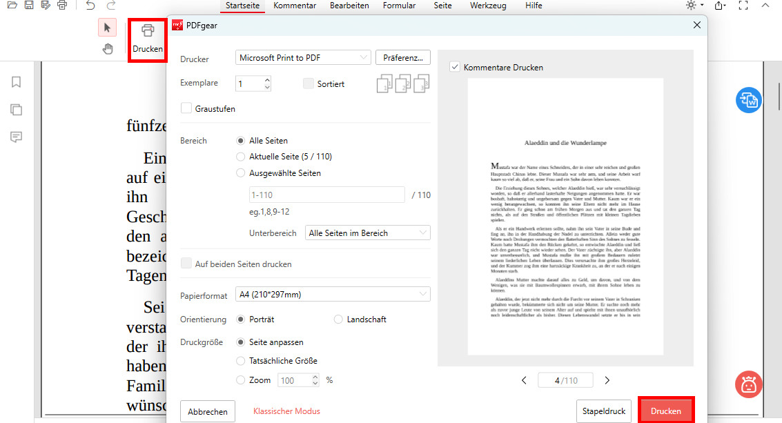 Drucken Sie Ihr Dokument mit PDFgear