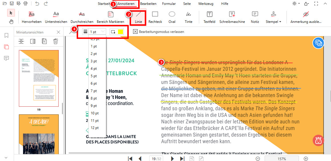 Durchstreichen der gescannten PDF