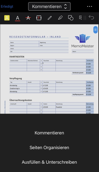 Bearbeitungswerkzeuge wählen