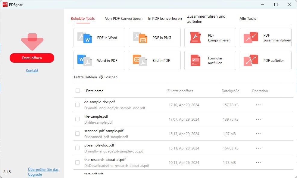 Ein PDF in PDFgear öffnen
