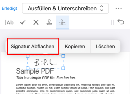 Unterschrift in PDF auf dem iPhone einbetten