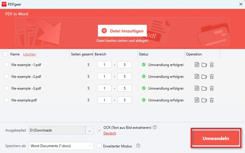 Gescannte PDF-Dateien stapelweise in Word konvertieren
