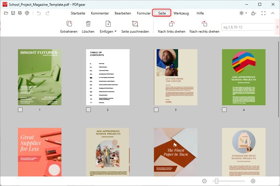 Klicken Sie auf die Seite-Registerkarte