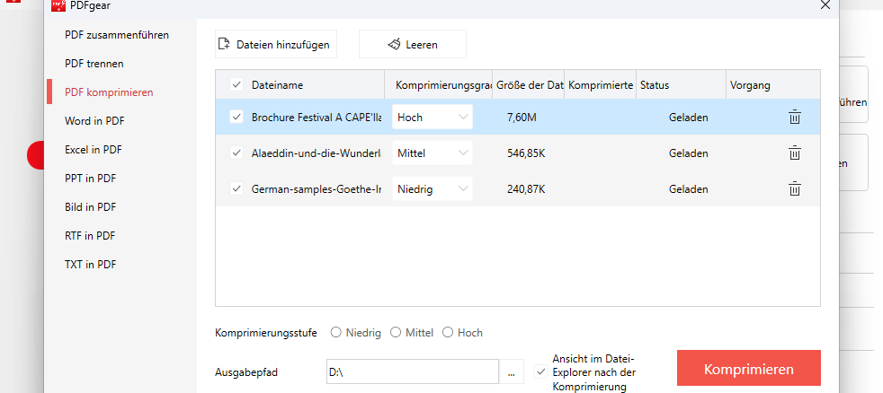 PDF komprimieren und exportieren mit PDFgear