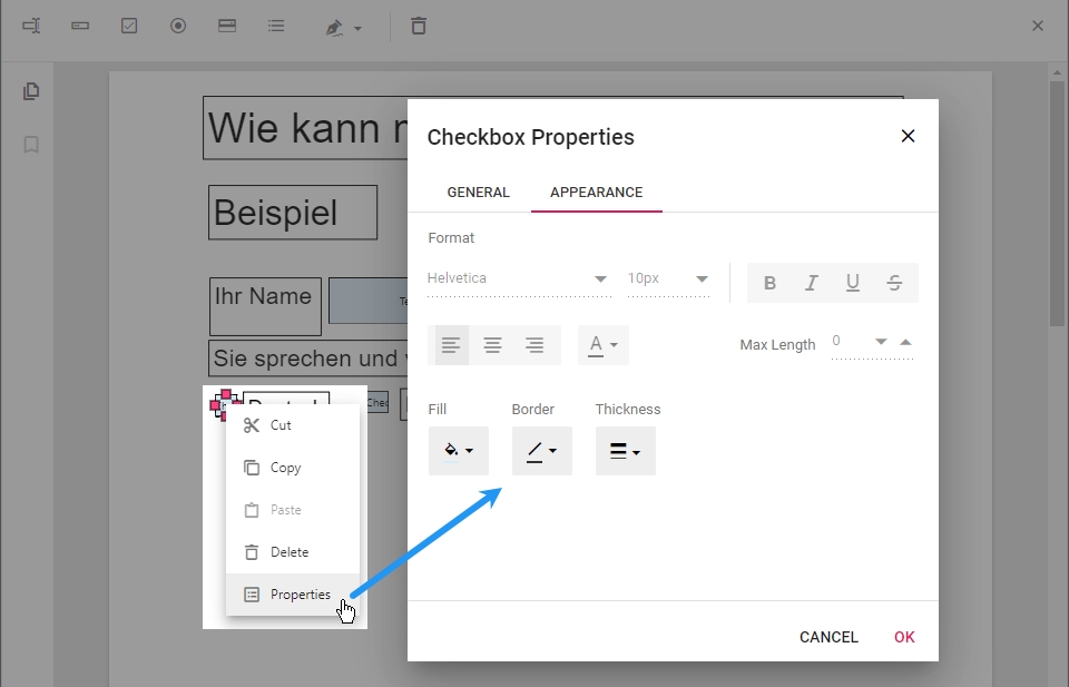 häckchen in pdf einfügen