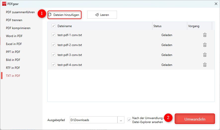 Konvertieren Sie TXT-Dateien mit PDFgear in PDFs