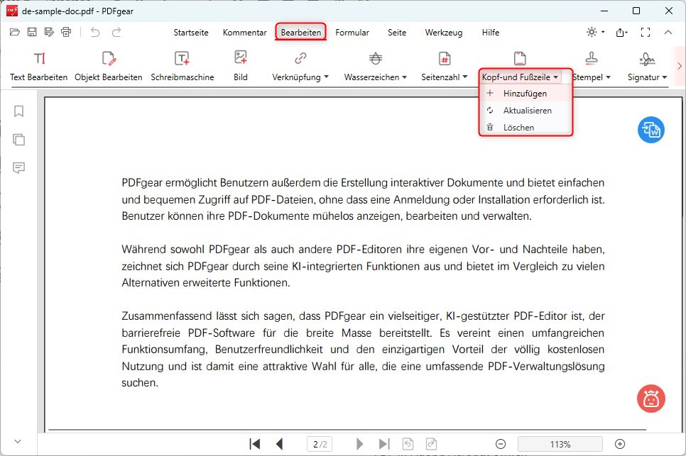 Kopf- und Fußzeile in PDF hinzufügen