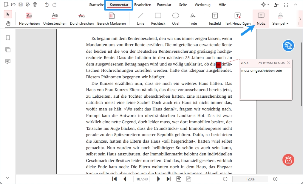 Kommentare zu PDF hinzufügen