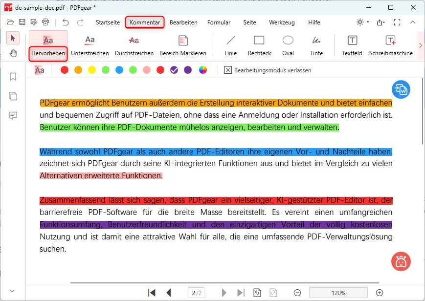 Öffnen Sie das Hervorhebungswerkzeug