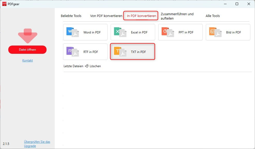 Öffnen Sie den PDFgear TXT-zu-PDF-Konverter