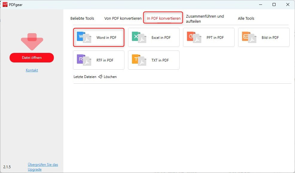 Öffnen Sie den PDFgear Word-zu-PDF-Konverter