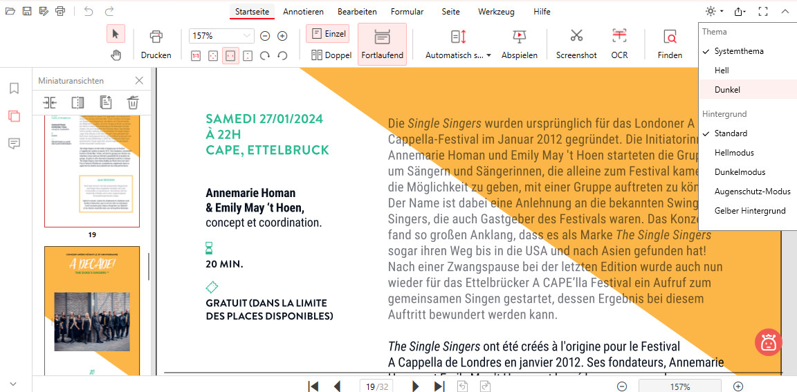 Dunkel-Thema in PDFgear aktivieren