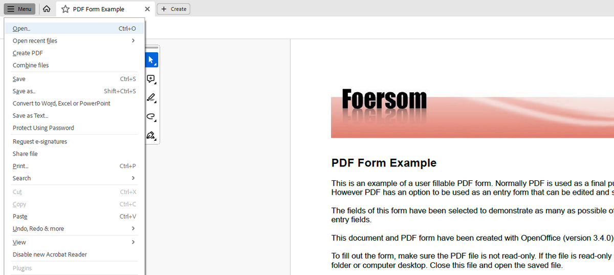 PDF-Formular in Adobe Reader öffnen