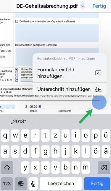PDF Unterschrift hinzufügen iPhone
