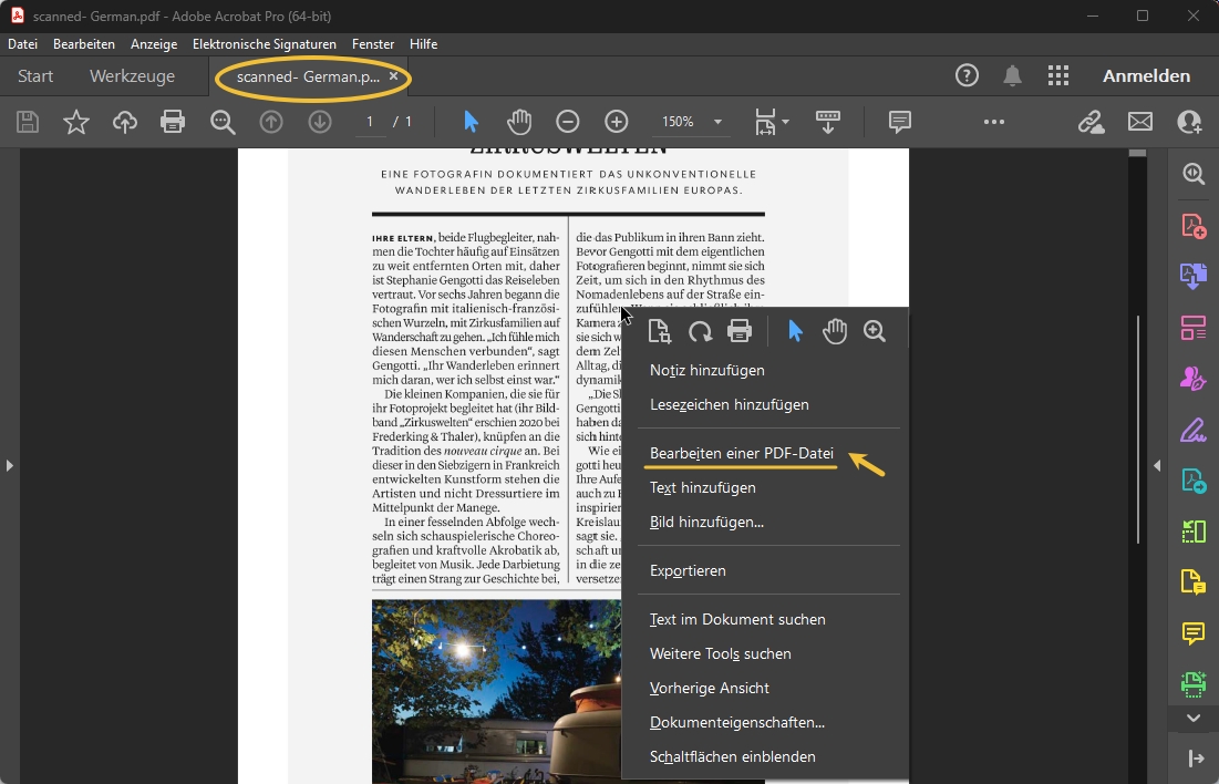 PDF in Acrobat bearbeiten