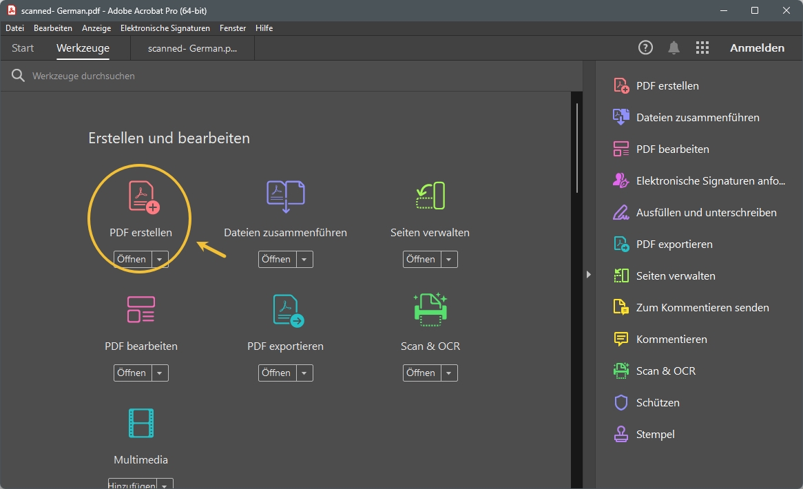 PDF in Acrobat erstellen