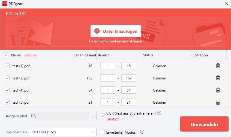 PDF in Text in PDFgear konvertieren
