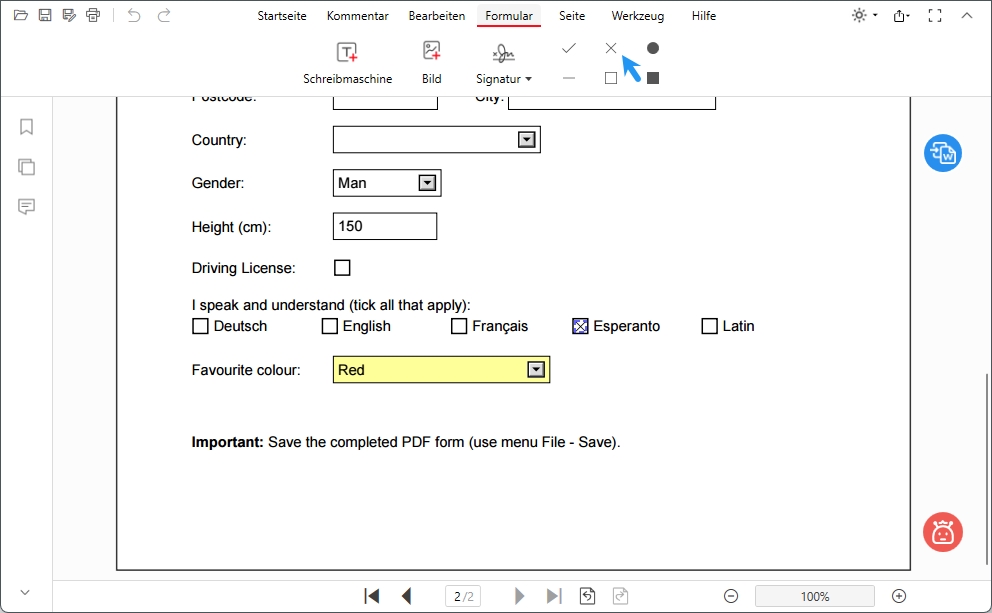 PDF manuell ankreuzen