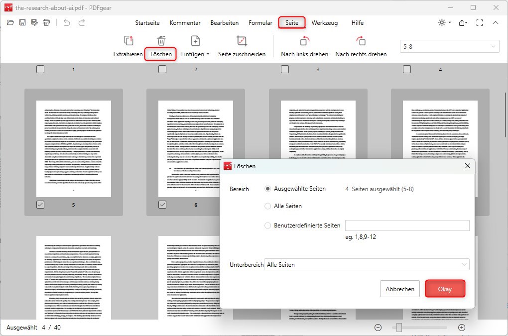 PDF-Seiten mit PDFgear löschen
