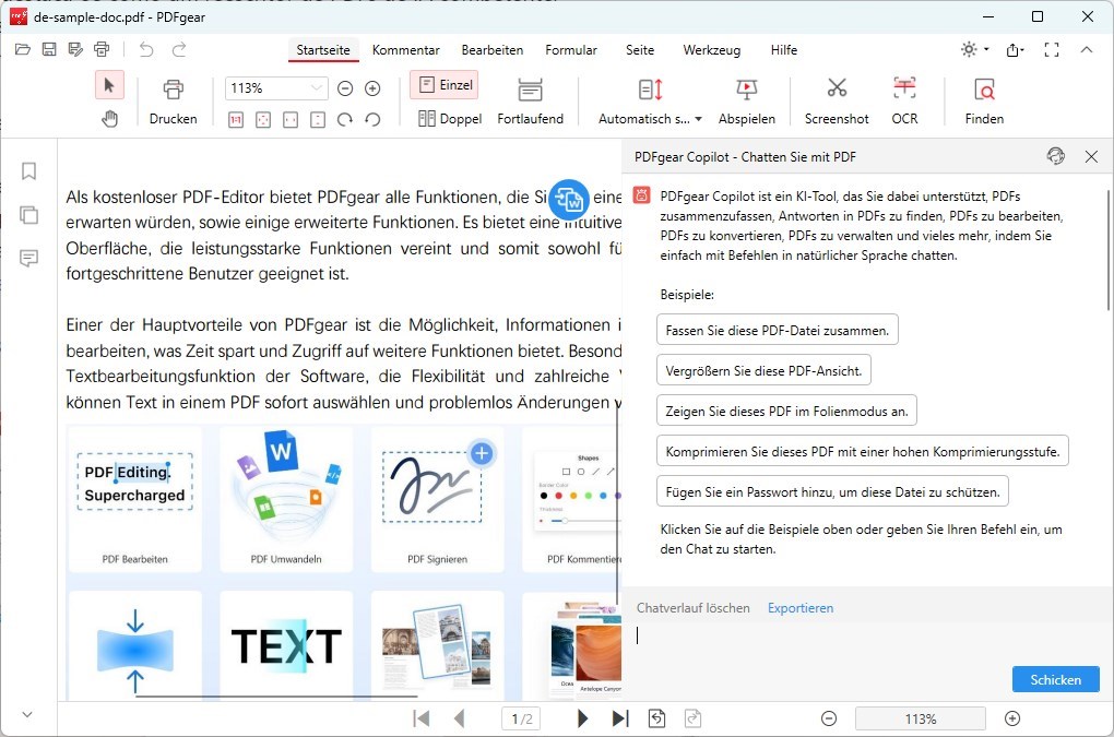 PDFgear analysiert Aufsatz