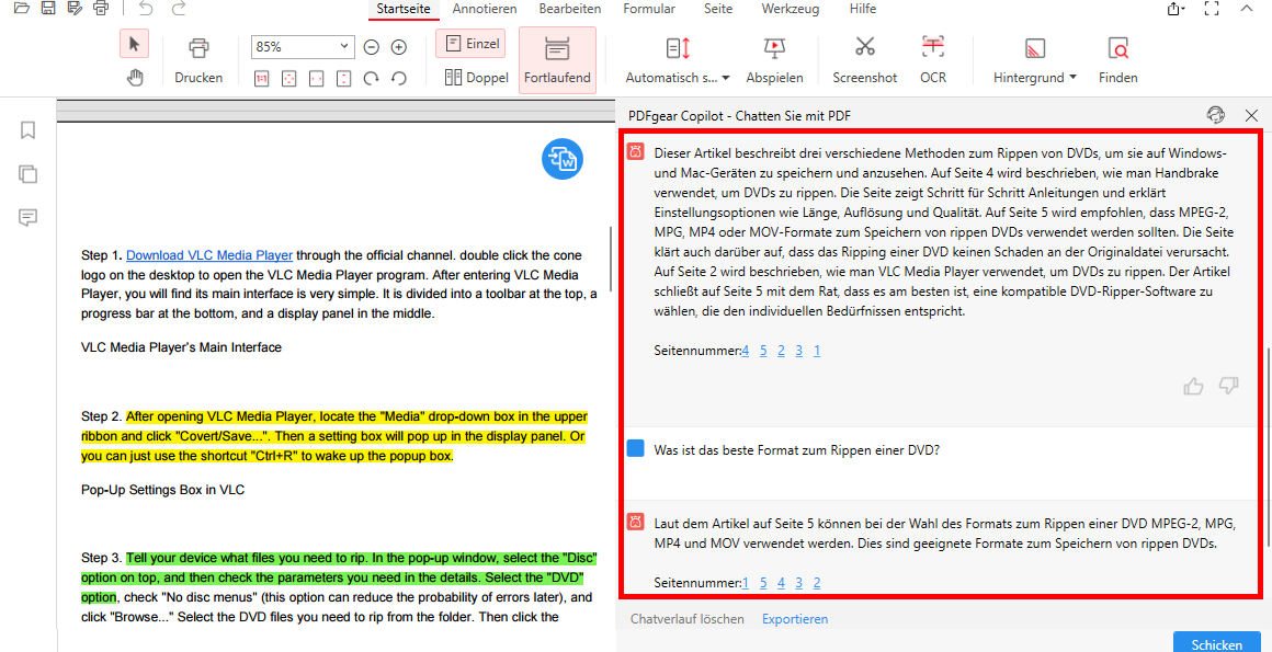 PDFs mit PDFgear Chatbot zusammenfassen