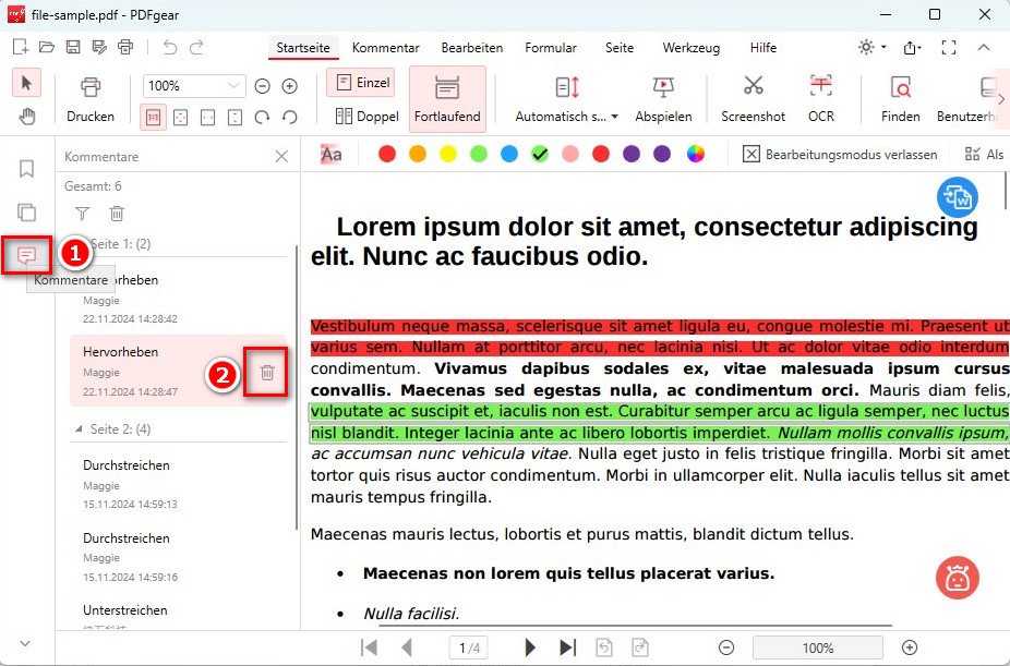 Markierungen aus PDF entfernen